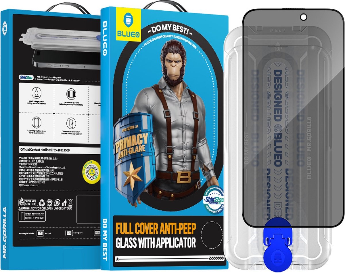 Blueo BLUEO Gorilla Glasfolie - Screenprotector Geschikt voor iPhone 15 Pro Max - met Applicator