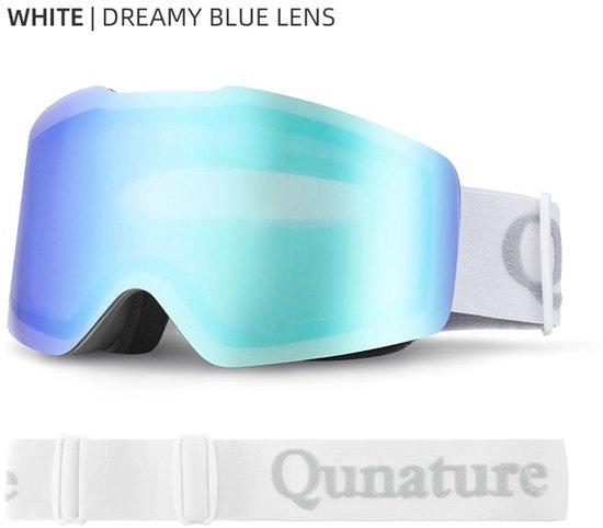 Qunature Frameless Ski Goggles for Men and Women – Glasses-Friendly Design – Anti-Fog and UV400 Protection – for Skiing and Snowboarding – White