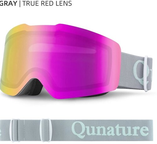 Qunature Frameless Ski Goggles for Men and Women – Glasses-Friendly Design – Anti-Fog and UV400 Protection – for Skiing and Snowboarding – Gray