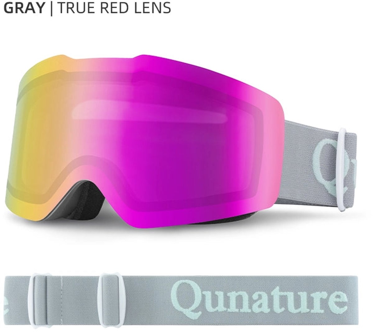 Qunature Frameless Ski Goggles for Men and Women – Glasses-Friendly Design – Anti-Fog and UV400 Protection – for Skiing and Snowboarding – Gray