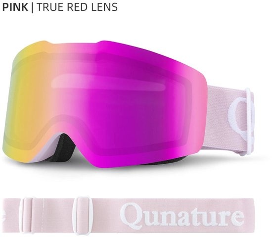 Qunature Frameless Ski Goggles for Men and Women – Glasses-Friendly Design – Anti-Fog and UV400 Protection – for Skiing and Snowboarding – Pink