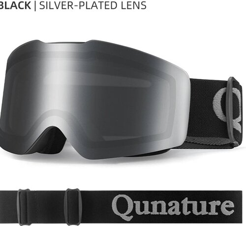 Qunature Frameless Ski Goggles for Men and Women – Glasses-Friendly Design – Anti-Fog and UV400 Protection – for Skiing and Snowboarding – Black