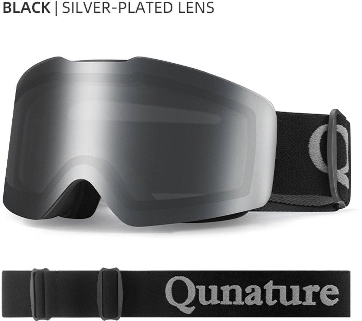 Qunature Frameless Ski Goggles for Men and Women – Glasses-Friendly Design – Anti-Fog and UV400 Protection – for Skiing and Snowboarding – Black