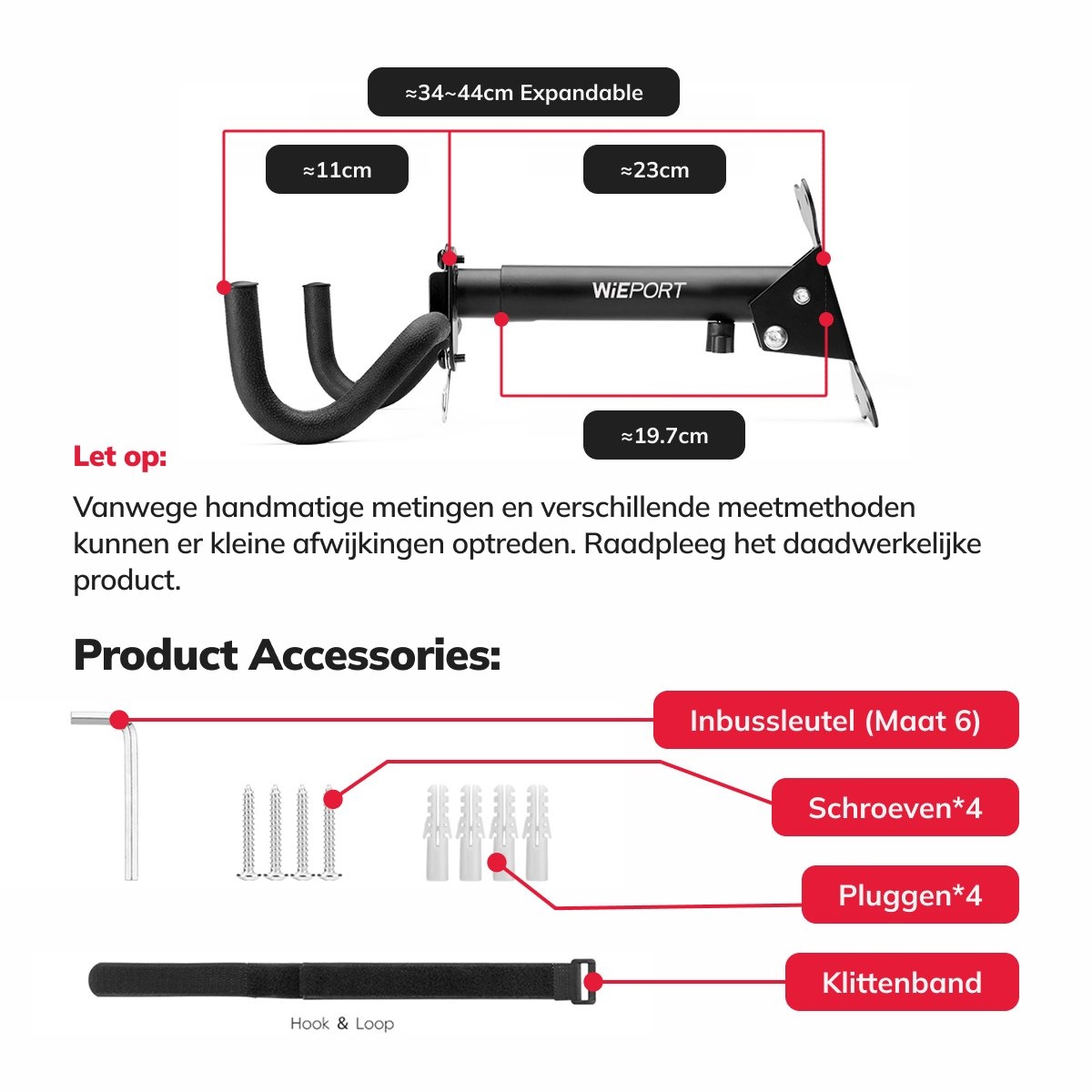 Wieport - Fiets Ophangsysteem - Verstelbaar - Muurbeugel Fiets - Fiets Ophangbeugel