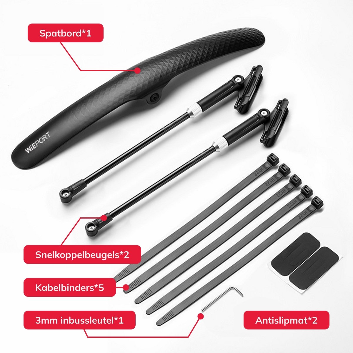 Wieport - Spatbord Mountainbike en Racefiets - 29 inch - Voor- en achterzijde compatibel - Zwart