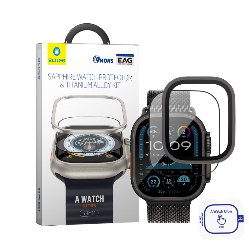 Blueo BLUEO 49mm Screenprotector - Geschikt voor Apple Watch Ultra 3/2/1 - Zwart Titanium & Sapphire Glas