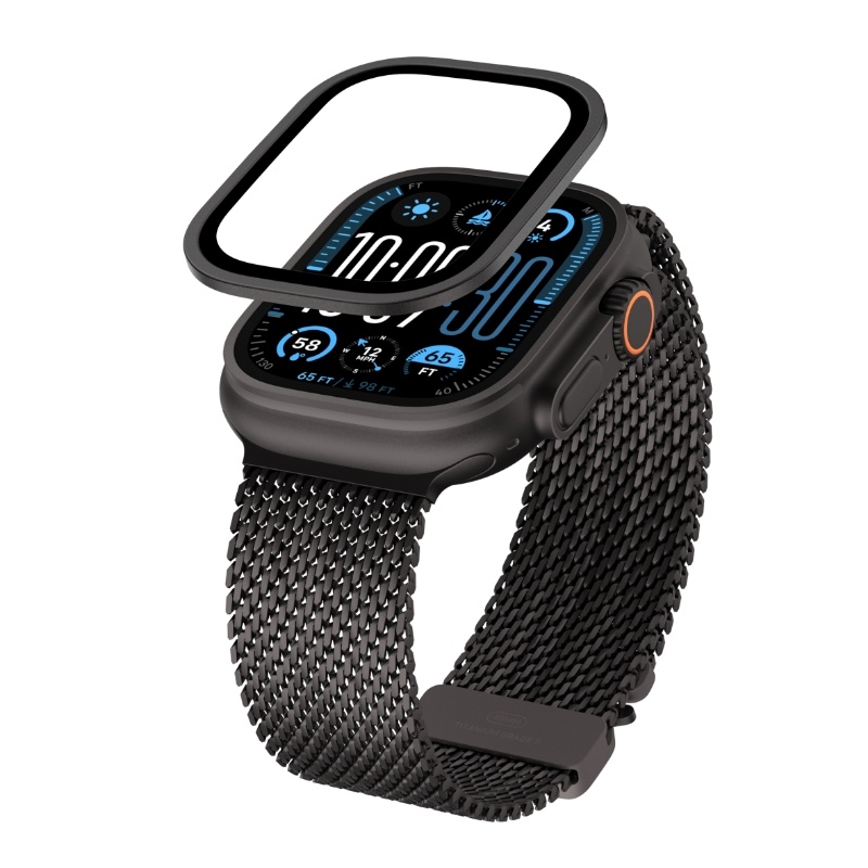 BLUEO 49mm Screenprotector - Geschikt voor Apple Watch Ultra 3/2/1 - Zwart Titanium & Sapphire Glas
