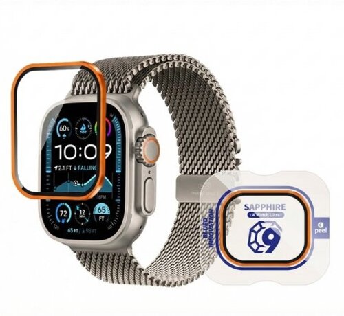 Blueo BLUEO 49mm Screenprotector Geschikt voor Apple Watch Ultra 3/2/1 - Oranje Titanium & Sapphire Glas