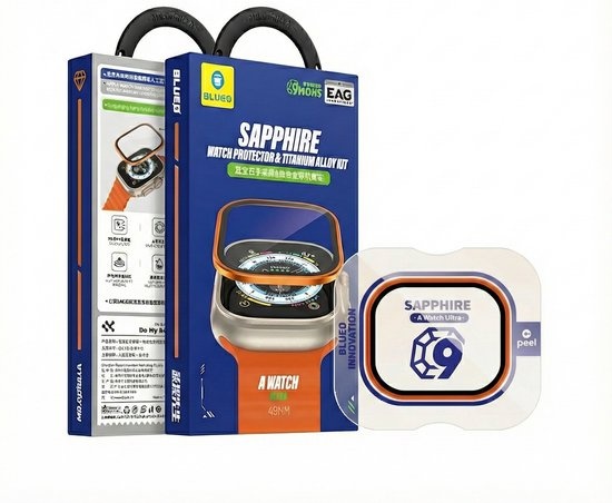 BLUEO 49mm Screenprotector Geschikt voor Apple Watch Ultra 3/2/1 - Oranje Titanium & Sapphire Glas