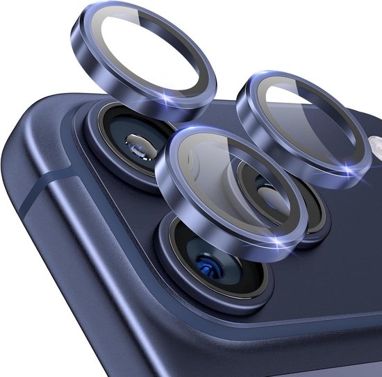 BLUEO Camera Lens Protector Geschikt voor iPhone 17 Pro & 17 Pro Max - RVS & Glas - Blauw