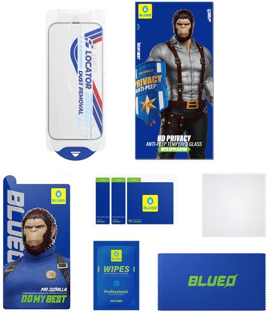 BLUEO Glasfolie - Privacy Screenprotector Geschikt voor iPhone 17 Pro Max / 16 Pro Max - Met Installatie Kit