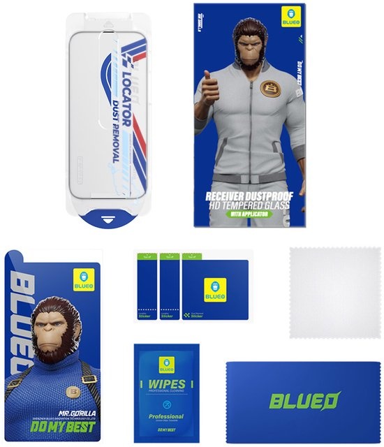 BLUEO Glasfolie - Screenprotector Geschikt voor iPhone 17 Pro / 17 / 16 Pro - met Installatie Kit