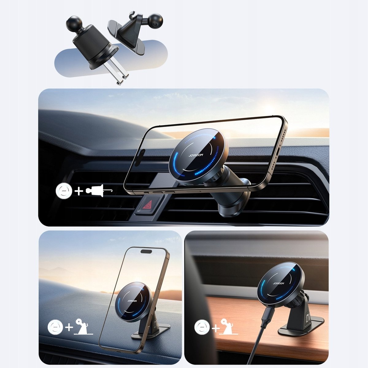 Joyroom - Draadloze Telefoonhouder Auto voor Dashboard en Ventilatierooster - Geschikt voor MagSafe