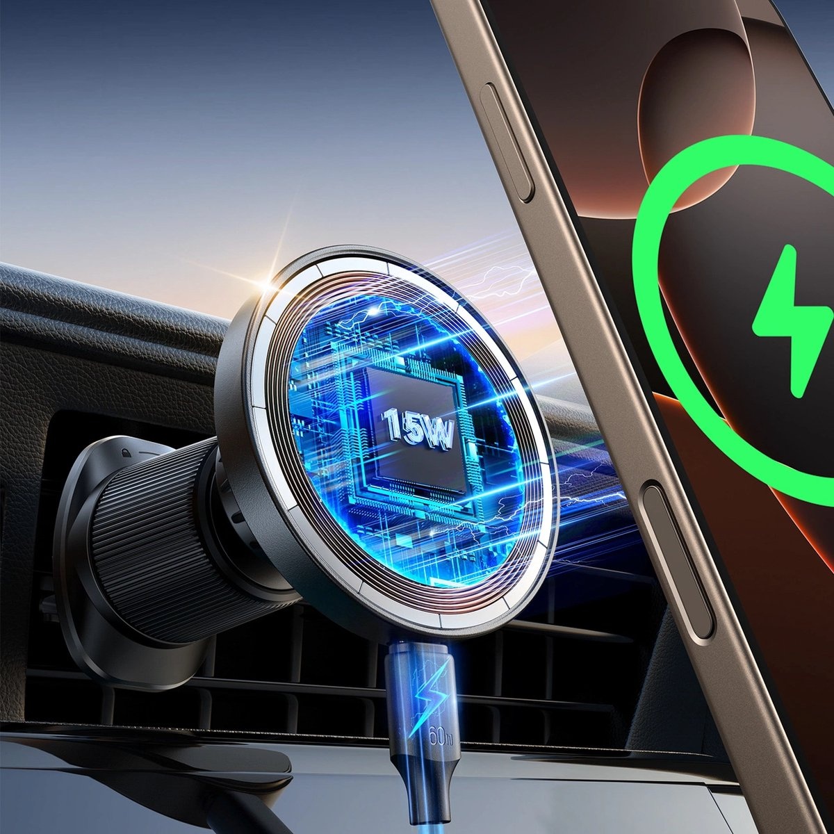 Joyroom - Draadloze Telefoonhouder Auto voor Dashboard en Ventilatierooster - Geschikt voor MagSafe