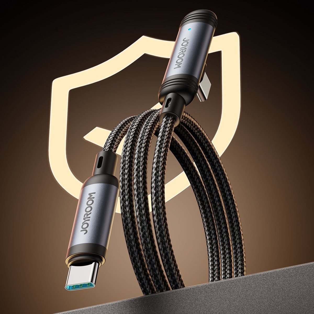 Joyroom 60W USB‑C Snellader Kabel - 1,2 m met 90° Haakse Connector - Zwart