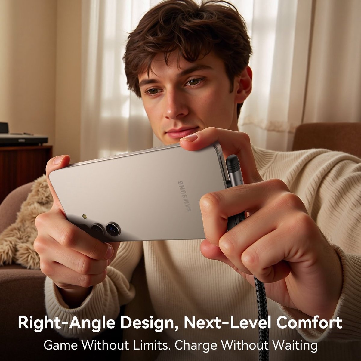 Joyroom 60W USB‑C Snellader Kabel - 1,2 m met 90° Haakse Connector - Zwart