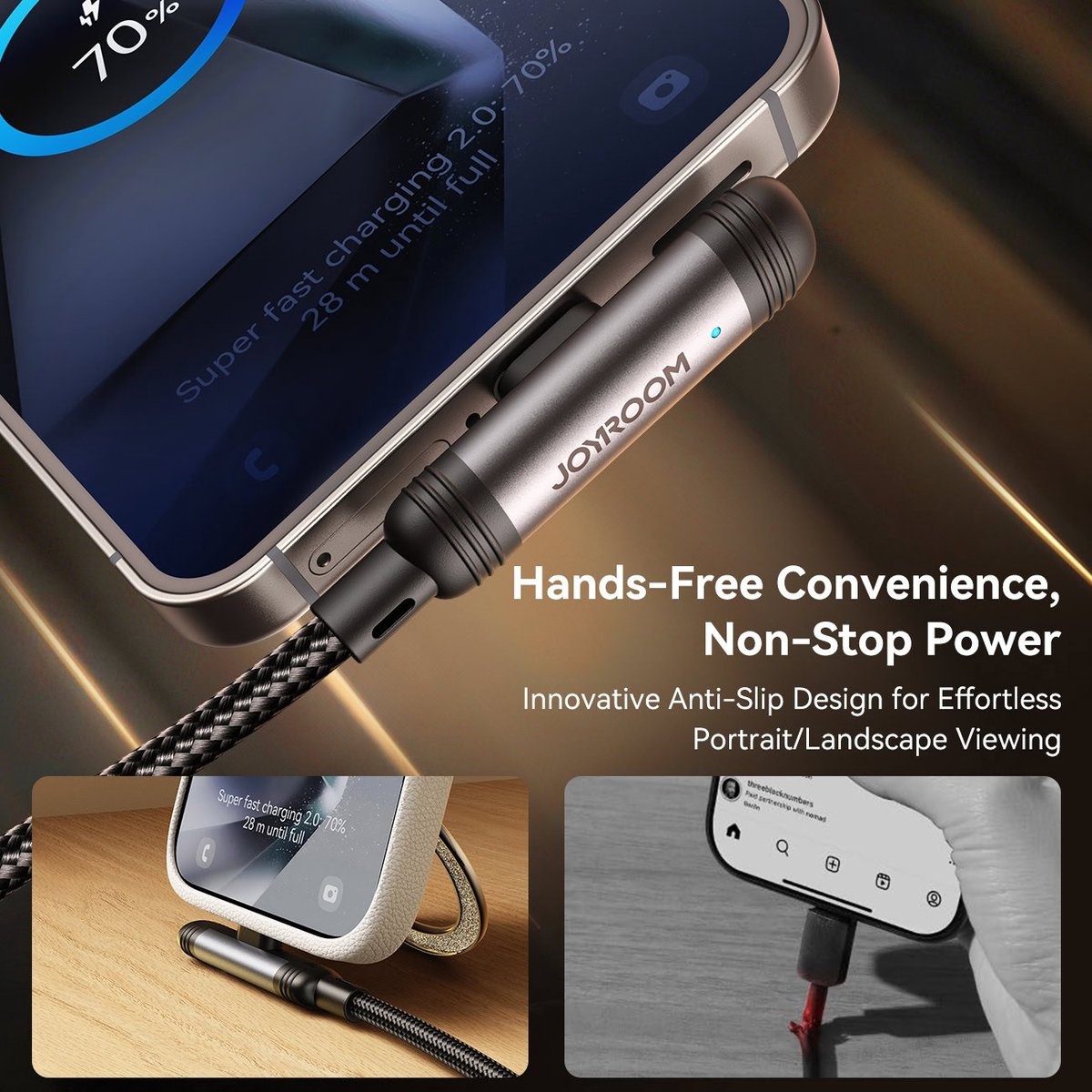 Joyroom 60W USB‑C Snellader Kabel - 1,2 m met 90° Haakse Connector - Zwart