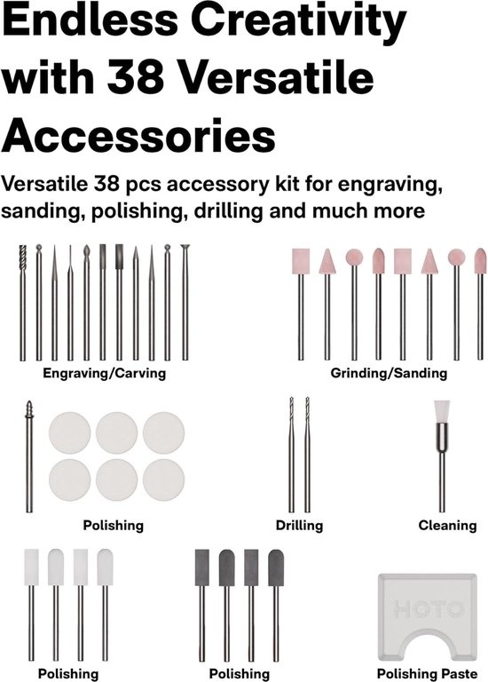 HOTO SnapBloq – Mini Rotary Tool – Engraving Pen – 22,000 RPM – 38 Accessories – Cordless