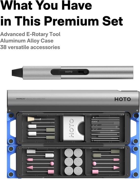 HOTO SnapBloq – Mini Rotary Tool – Engraving Pen – 22,000 RPM – 38 Accessories – Cordless