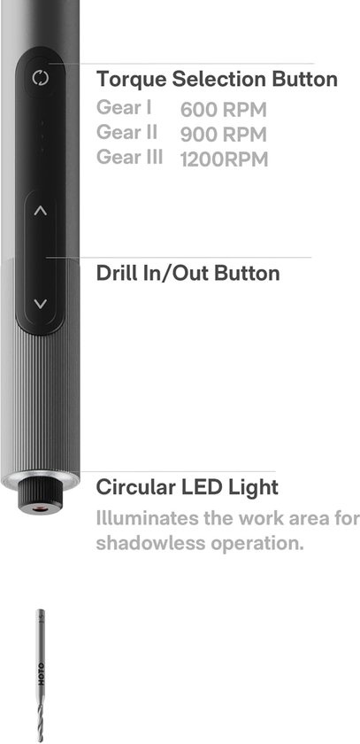 HOTO SnapBloq - Wireless Mini Drill - 3 Speeds - LED Ring Light - 20-Piece Set - USB-C