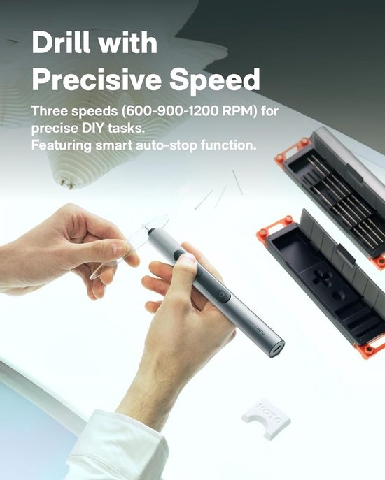 HOTO SnapBloq - Wireless Mini Drill - 3 Speeds - LED Ring Light - 20-Piece Set - USB-C