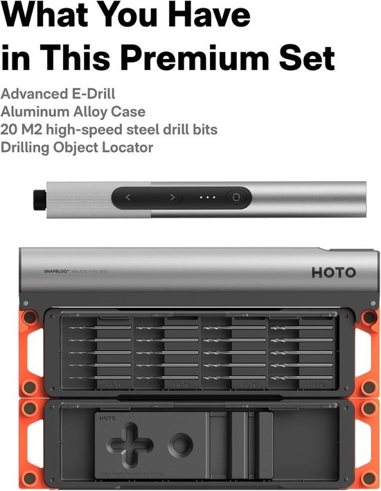 HOTO SnapBloq - Wireless Mini Drill - 3 Speeds - LED Ring Light - 20-Piece Set - USB-C