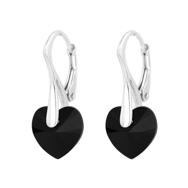 Ohrringe schwarz Kristall Herz - Sterling Silber - 1036