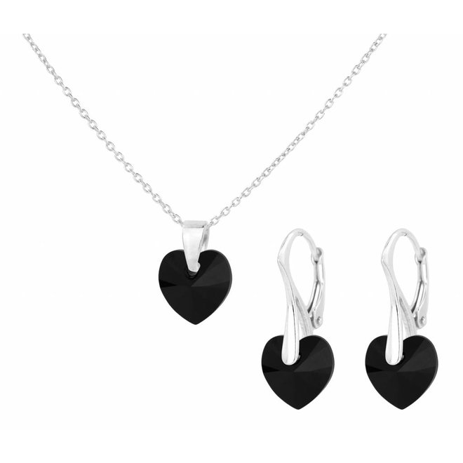 Schmuck Set schwarz Swarovski Kristall Herz - Sterling Silber - ARLIZI 1039 - Eva