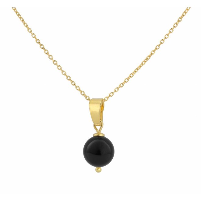 Ketting zwarte parel hanger verguld - 1042