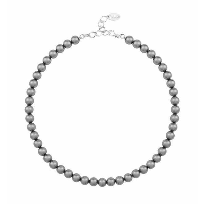 Perlenhalskette dunkelgrau 8mm - Sterling Silber - 1163