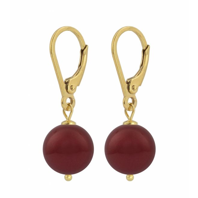 Earrings red pearl gold plated - 1223
