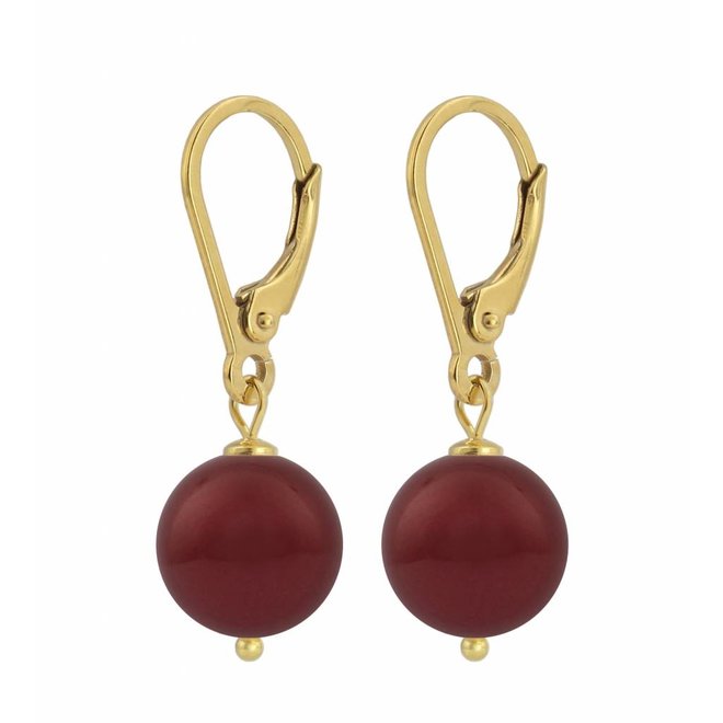 Ohrringe rote Perle - Silber vergoldet - 1223
