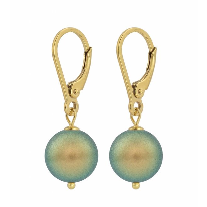 Earrings green pearl gold plated - 1227