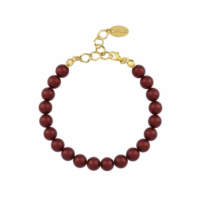 Parel armband rood - zilver verguld - 1130