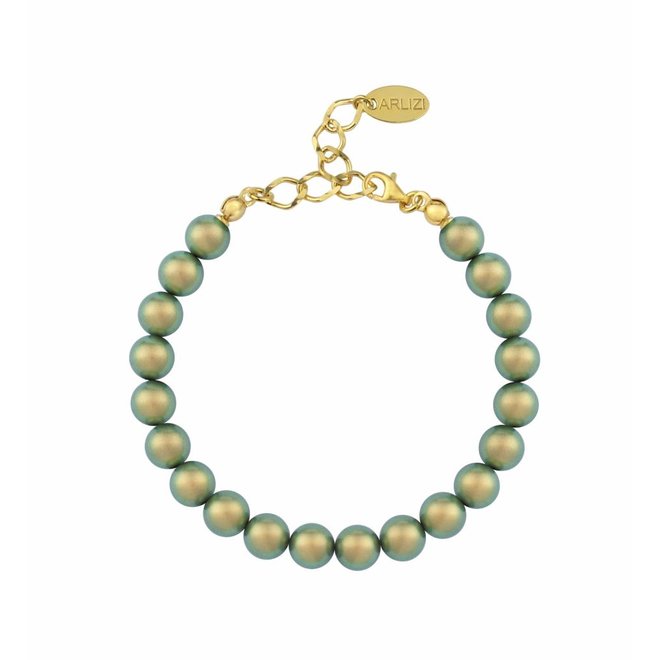 Perlenarmband grün - Silber vergoldet - 1133