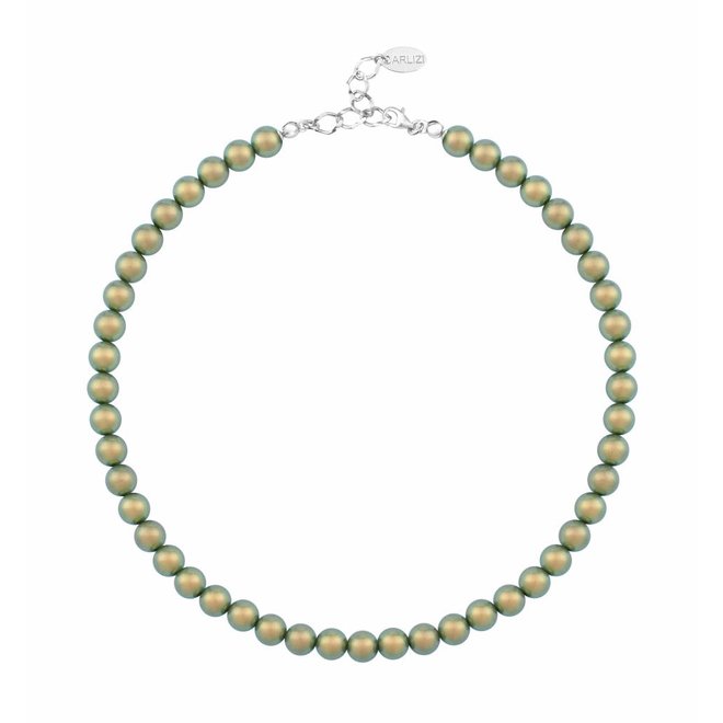 Pearl necklace green 8mm - sterling silver - 1171
