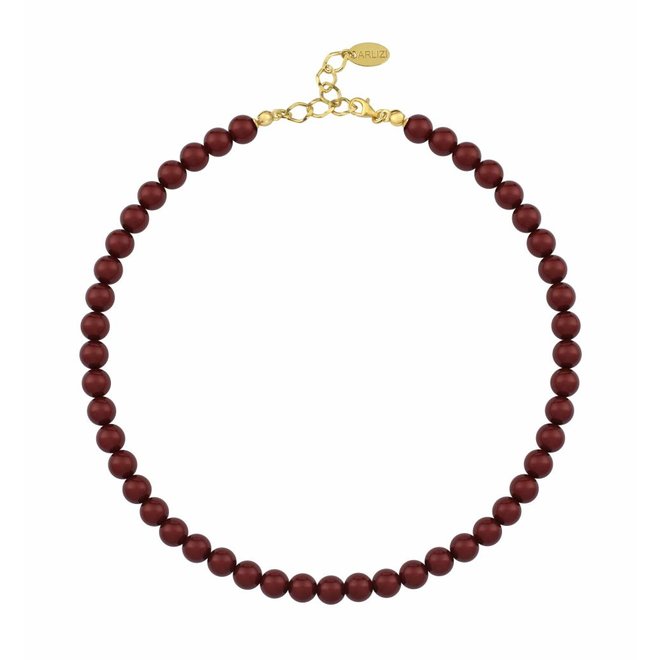 Perlenhalskette rot 8mm vergoldet - 1170