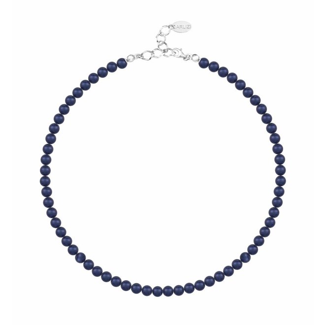 Parelketting blauw 6mm - sterling zilver - 1189