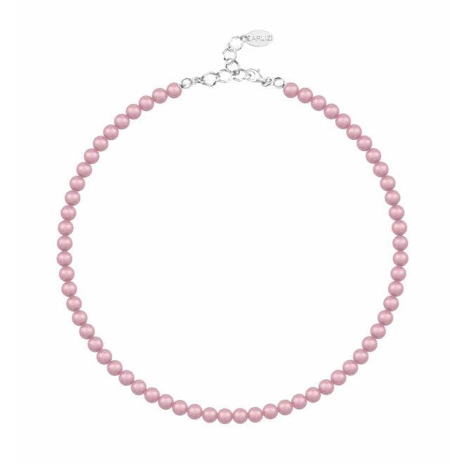 Parelketting roze 6mm - sterling zilver - 1196