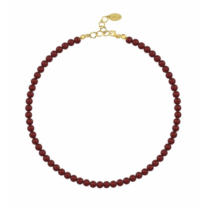 Pearl necklace red 6mm gold plated - 1193