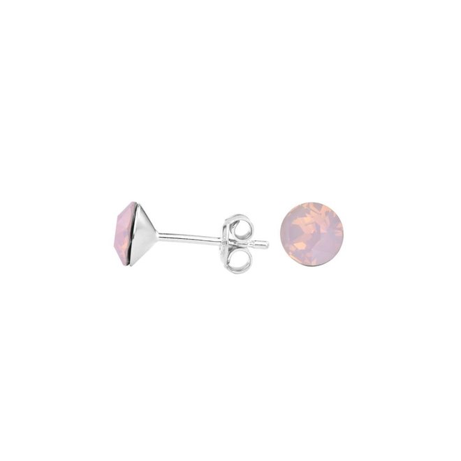 Earrings pink crystal ear studs 6mm - sterling silver - 1425