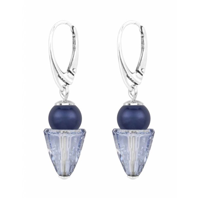 Earrings blue pearl and crystal - sterling silver - 1461