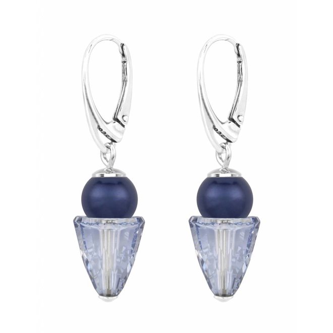 Oorbellen blauw parel kristal - sterling zilver - 1461