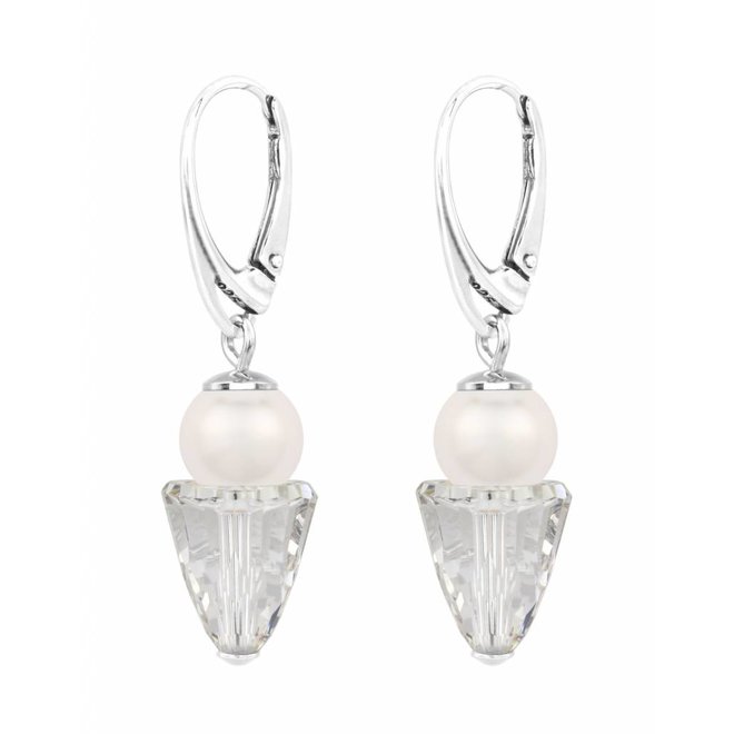 Earrings white pearl crystal - sterling silver - 1463