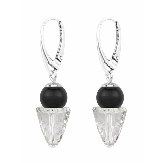 Oorbellen zwart parel kristal - sterling zilver - 1465