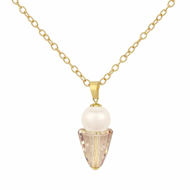 Necklace cream Swarovski pearl gold coloured crystal pendant - gold plated - ARLIZI 1472 - Kate