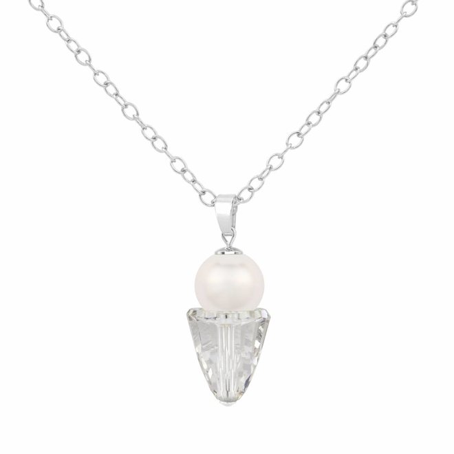 Halskette weiß Perle Kristall Anhänger - Sterling Silber - 1464