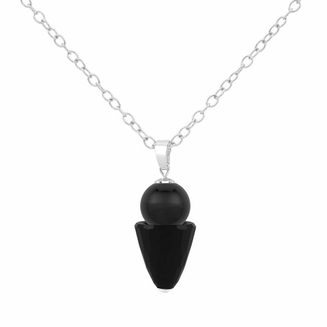 Halskette schwarz Perle Kristall - Sterling Silber - 1468