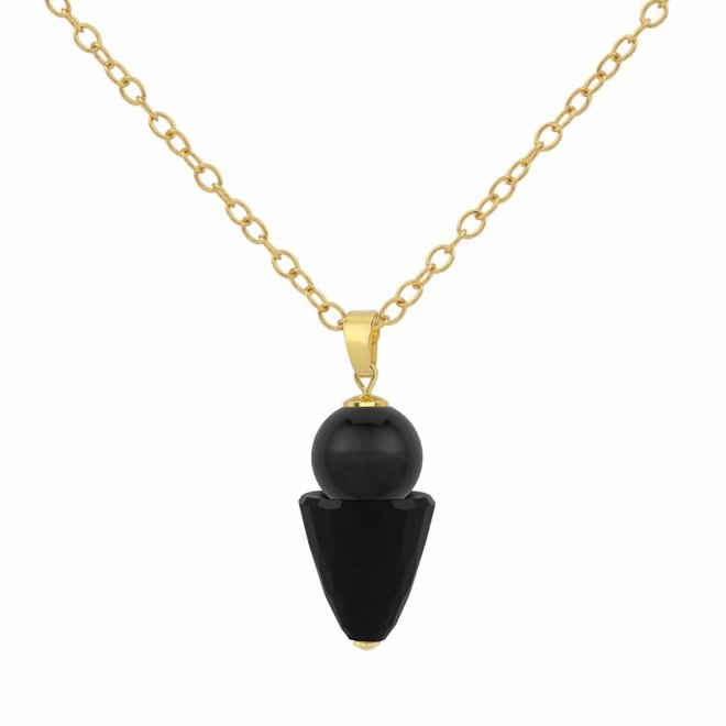 Ketting zwart parel kristal hanger verguld - 1470