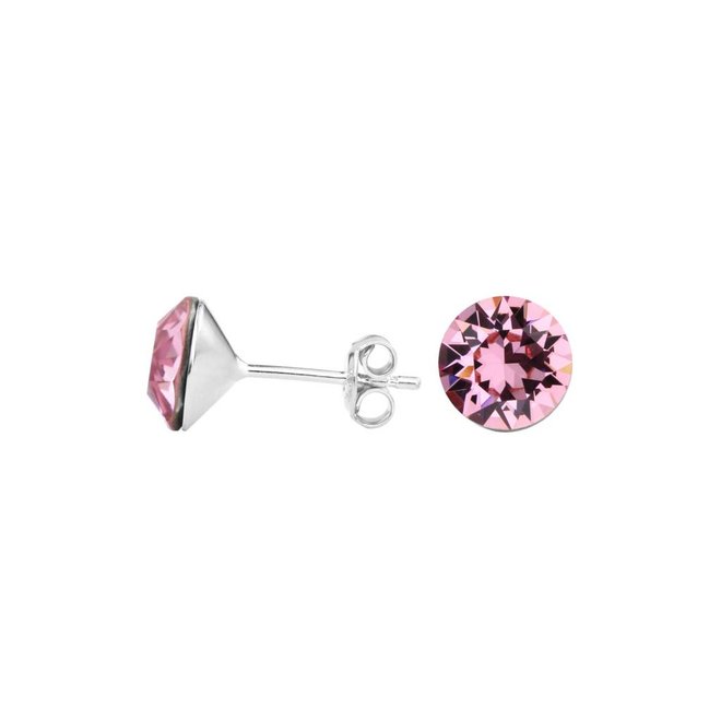 Oorbellen roze Swarovski kristal oorstekers 8mm - sterling zilver - ARLIZI 1519 - Lucy